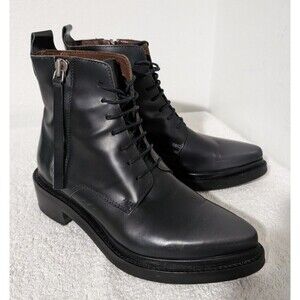 Acne Studios Black Combat Leather Boots Moto Women's Size 7 US 37 Made In Italy